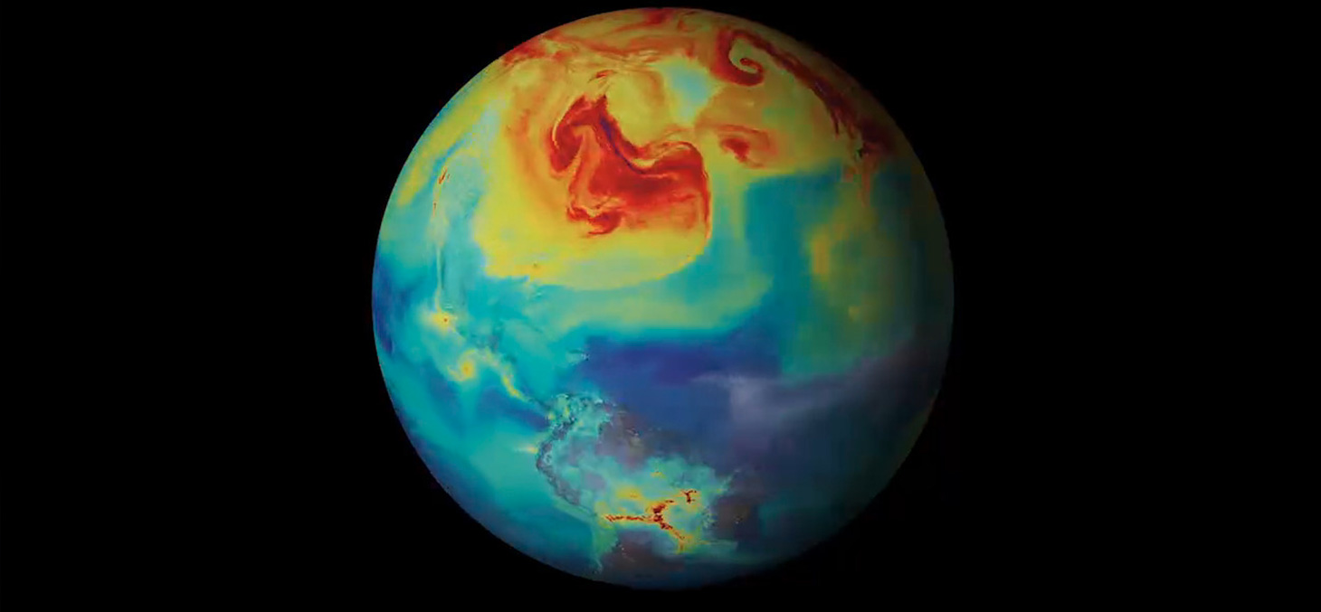 Représentation 3D des émissions de gaz à effet de serre sur Terre