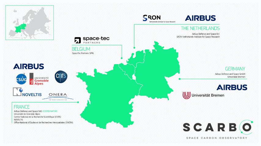 Scarbo est un projet eurpéen porté par plusieurs pays. Le coordinateur Français est Airbus, qui travaille avec l'Université Grenoble Alpes, le CNRS, Noveltis, ONERA et le CSUG. Airbus Allemagne est également présent en partenariat avec l'Université de Bremem tout comme aux pays-bas avec le partenaire SRON. En Blegique, c'est le partenaire SpaceTec qui participe à ce projet.